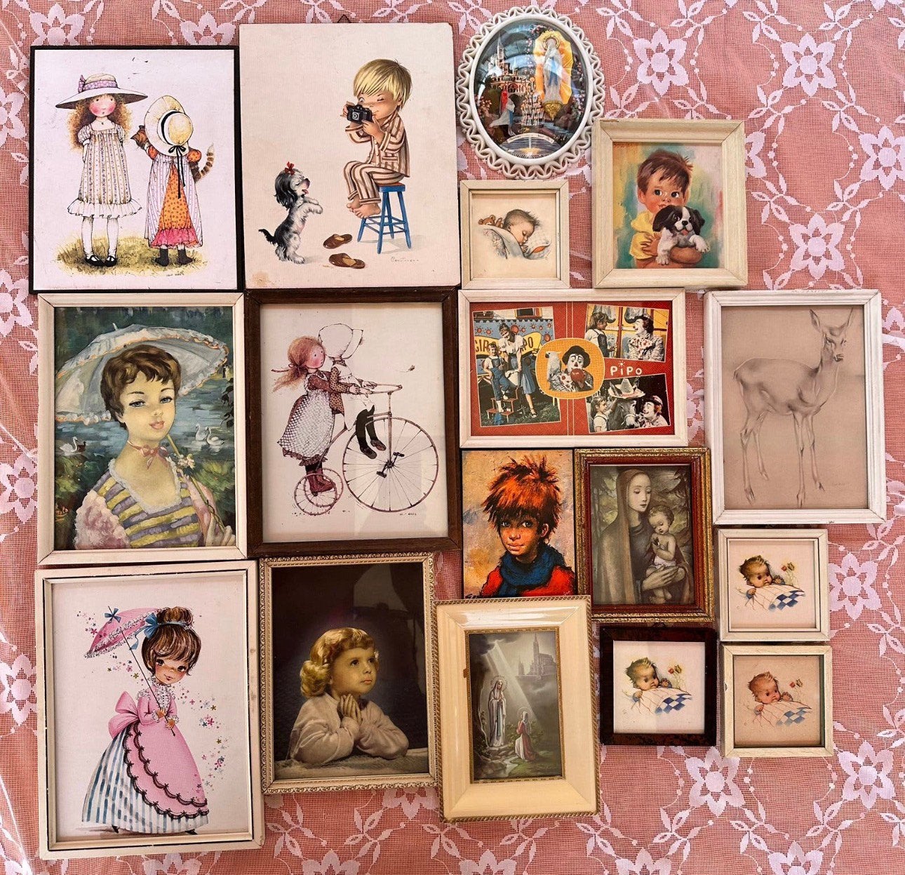 Schilderijtje Vintage Pipo Lourdes Jaren 70, Ophalen of Verzenden, Huis en Inrichting