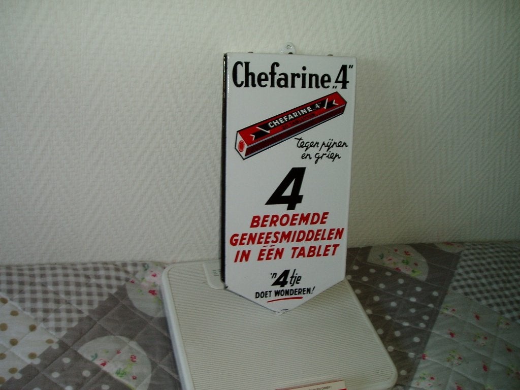 Chefarine ,, 4  Langcat  Emaille, Ophalen of Verzenden, Gebruikt, Reclamebord