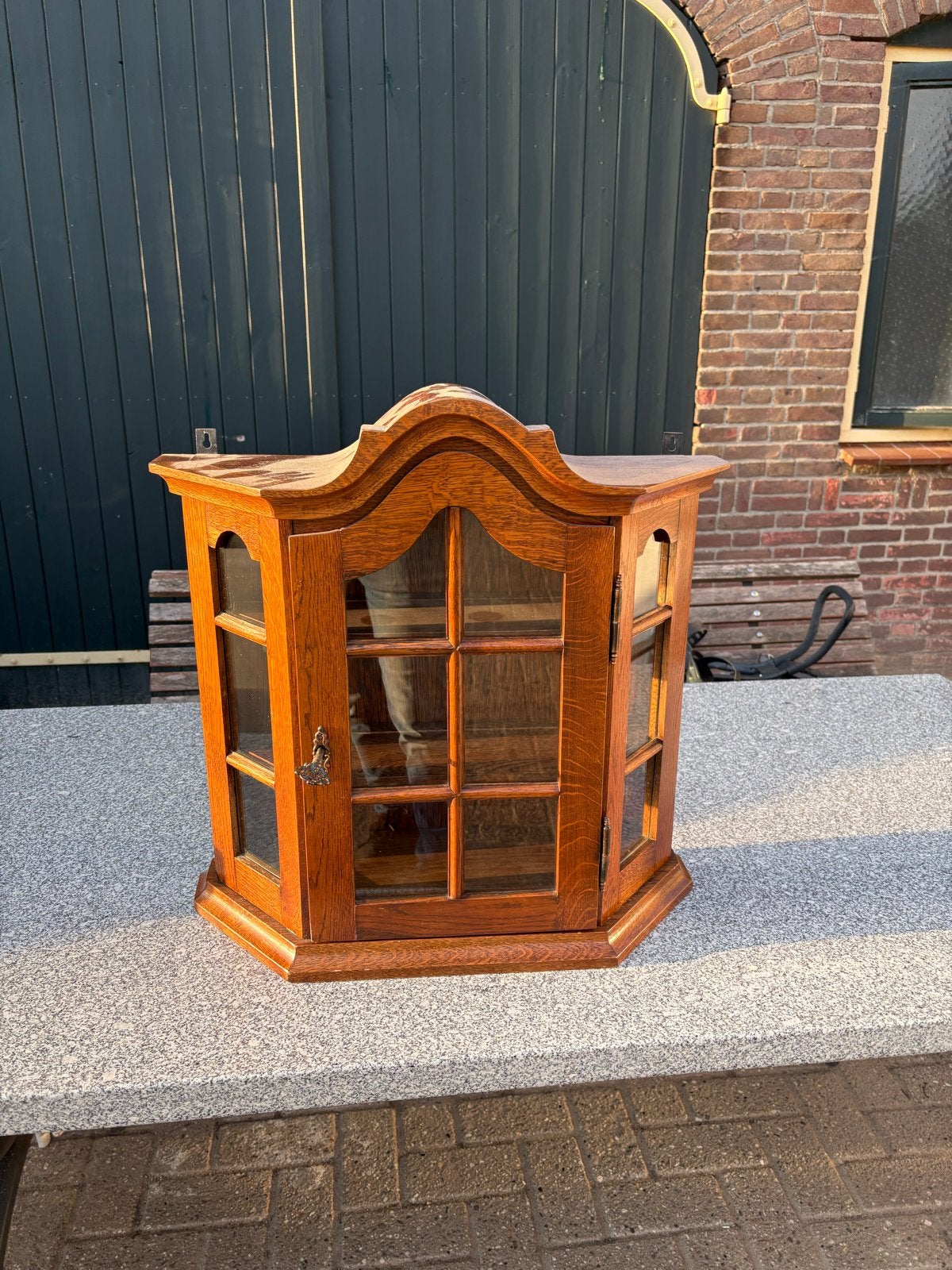 Antieke Eiken Wandvitrinekast met Glas, Ophalen