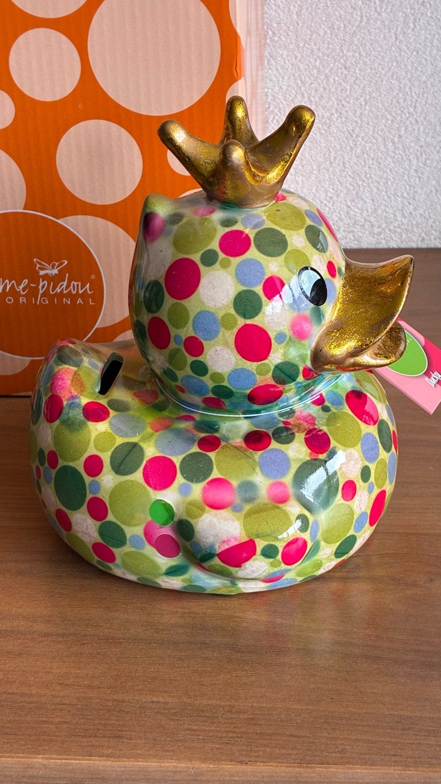 Pomme-Pidou spaarpot eend Lucky met kroon, Ophalen of Verzenden, Nieuw, Meerkleurig, Modern