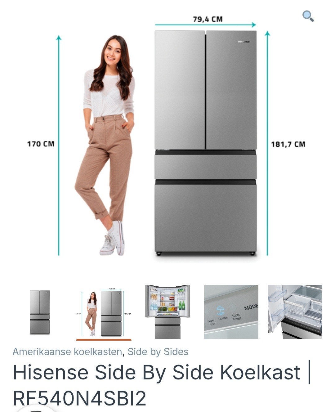 Hisense RF540N4SBI2 Amerikaanse Koelkast, Ophalen, Gebruikt, 200 liter of meer, 60 cm of meer