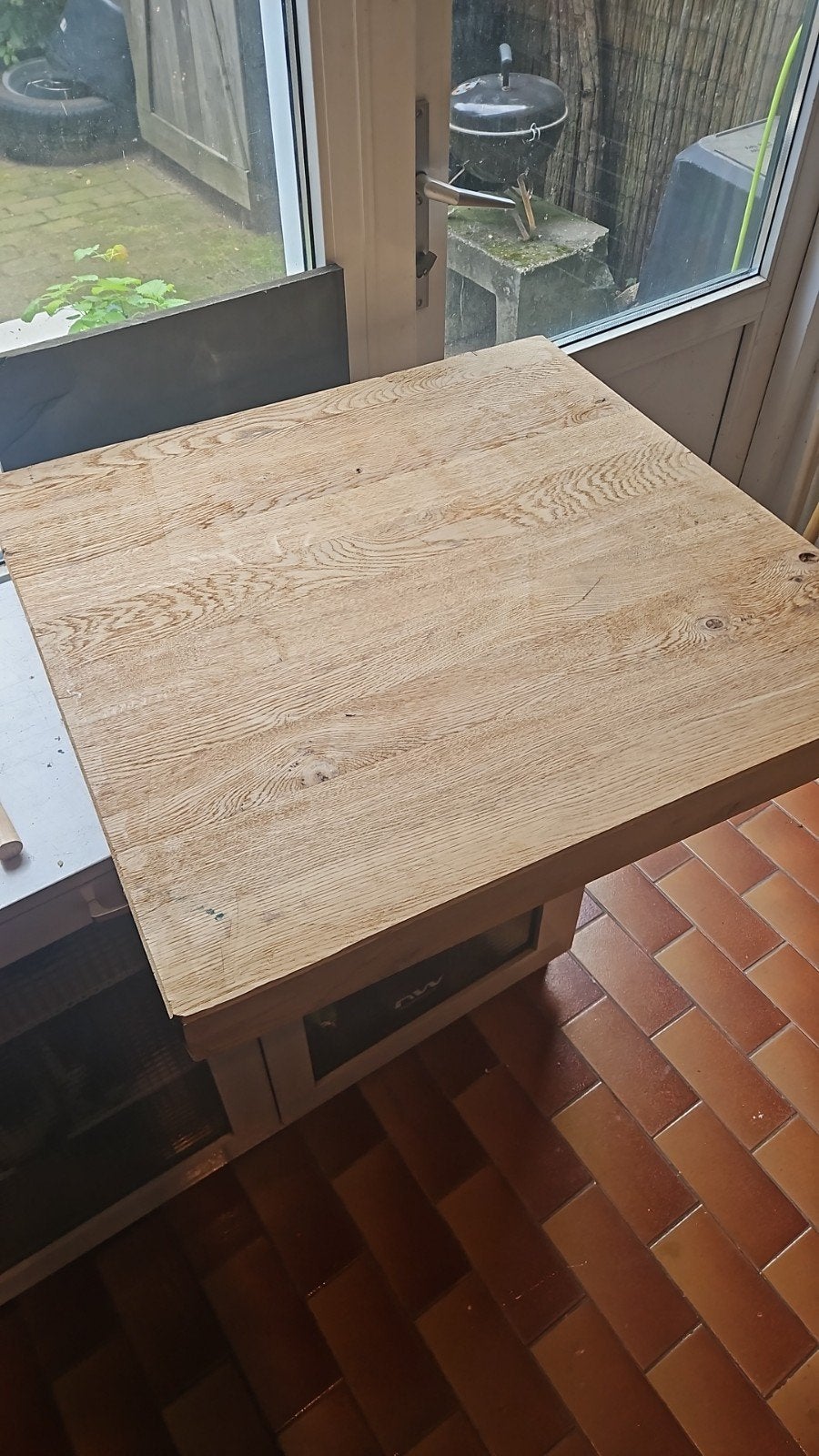 Massief Eiken Blad 70x71cm, 70mm dik, Ophalen, Gebruikt, 50 tot 100 cm, Eikenhout