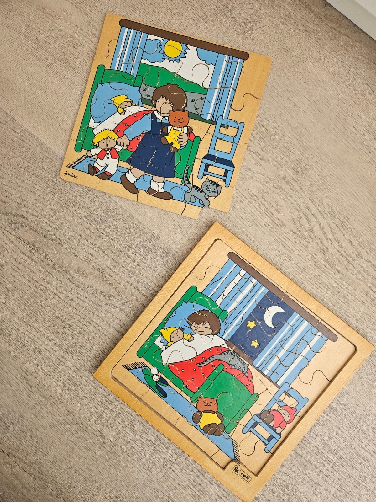 Rolf Houten Puzzel: Opstaan en Slapen Gaan (2-in-1), 2 tot 4 jaar, Gebruikt, Ophalen of Verzenden, Van hout