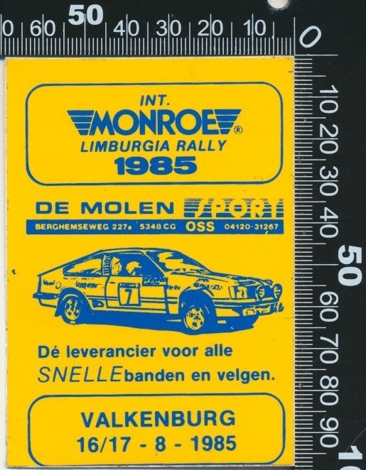 Sticker: Limburgia Rally 1985 - Opel - De Molen Sport - Oss, Verzamelen, Verzenden, Zo goed als nieuw, Auto of Motor