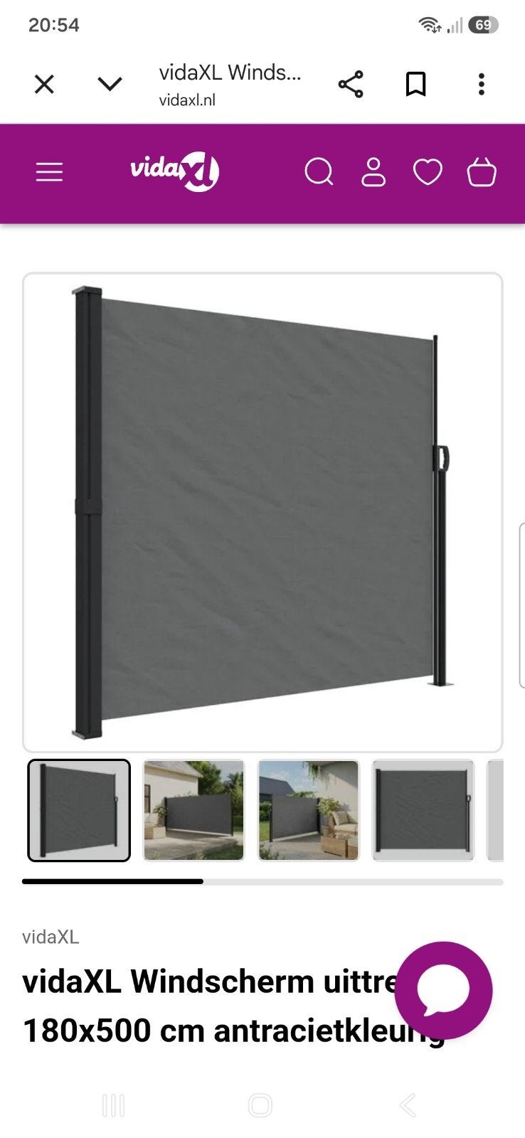 vidaXL Uittrekbaar Windscherm 180x500 cm Antraciet, Tuin en Terras, Ophalen, Nieuw