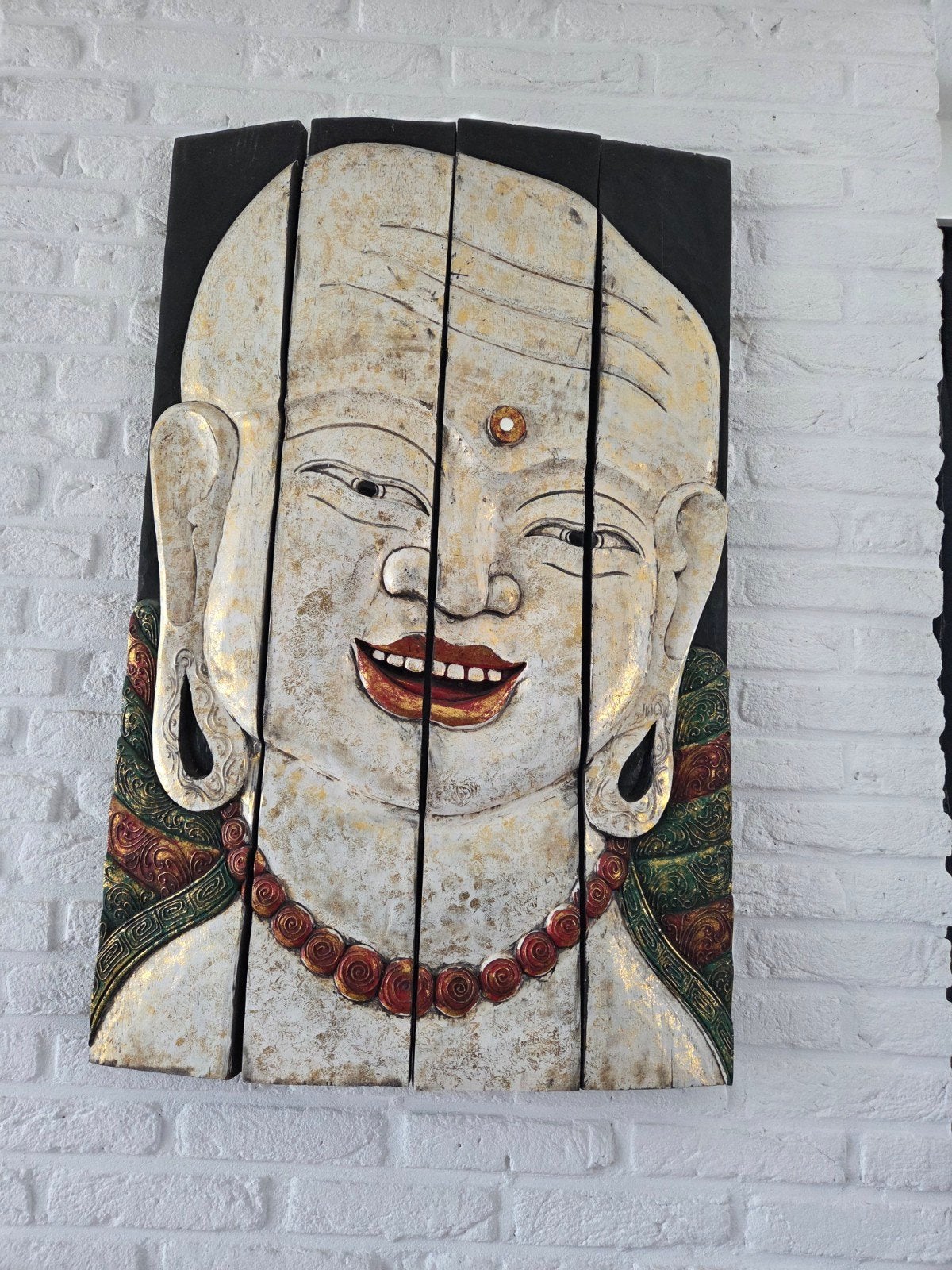 Houten Boeddha Wanddecoratie - Lachende Boeddha, Ophalen