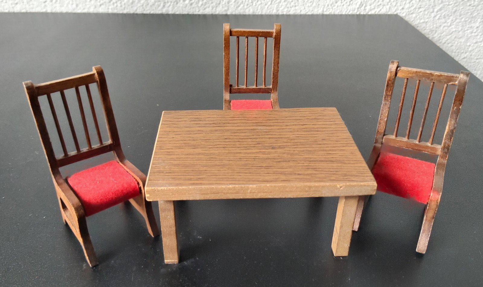 Vintage houten tafel met stoelen, jaren 70, Ophalen of Verzenden, Gebruikt, Poppenhuis