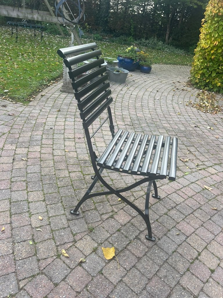 Klassieke tuinset Anton Damen, granieten tafel & 6 stoelen, Ophalen, Gebruikt, Rond, Metaal