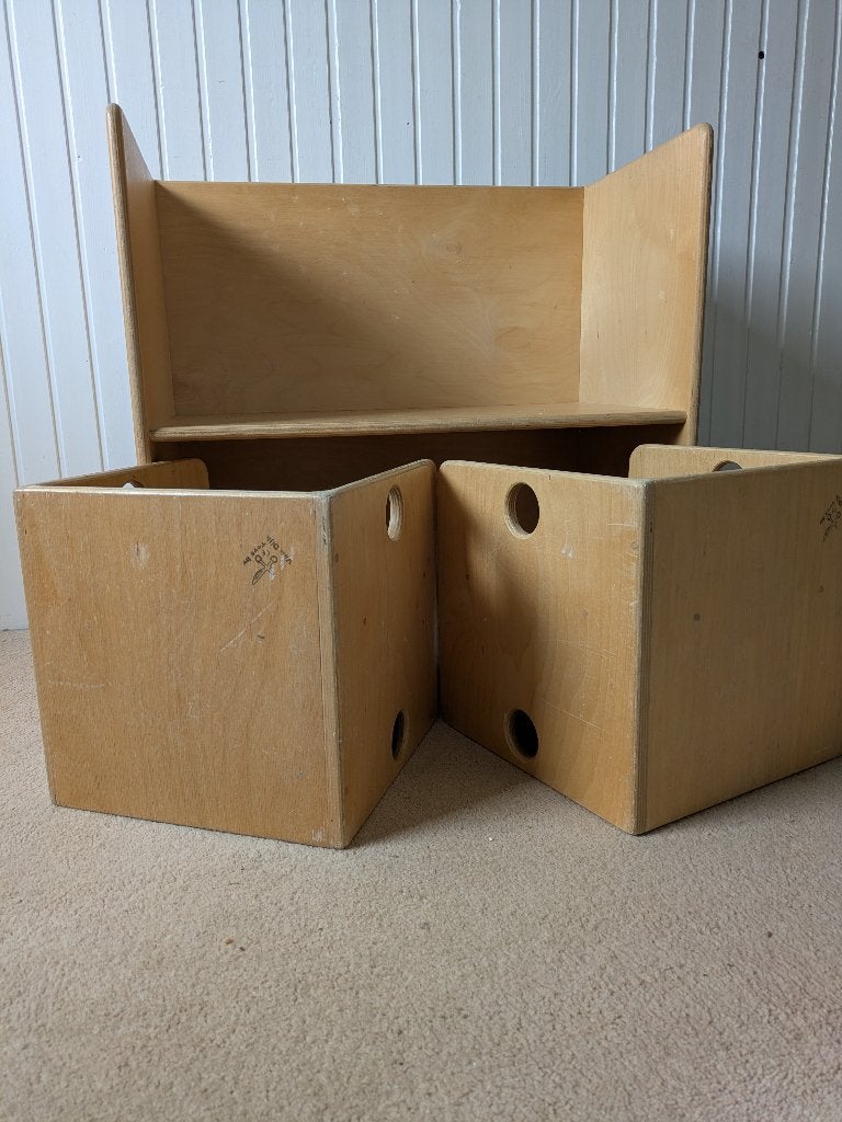 Van Dijk houten kubustafel en stoelen, Ophalen, Gebruikt, Stoel(en)