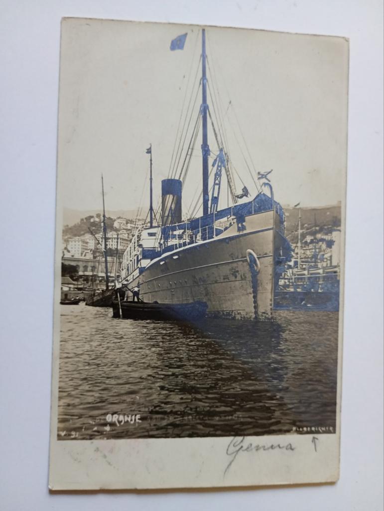 Fotokaart Scheepvaart Nederlands Indië Genua 1913, Ophalen of Verzenden, Voor 1920, Gelopen