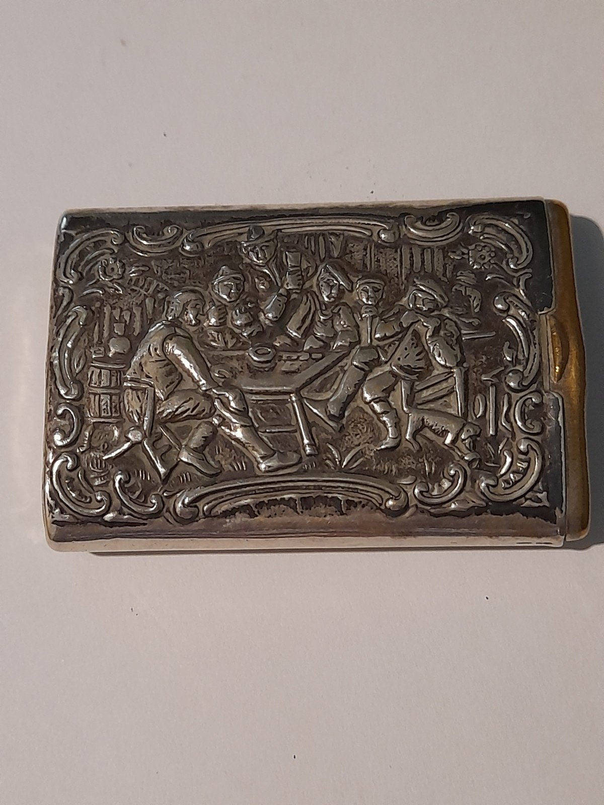 Antiek Zilveren Zwavelstrijkstokken Doosje met Afbeelding, Antiek en Kunst, Ophalen of Verzenden