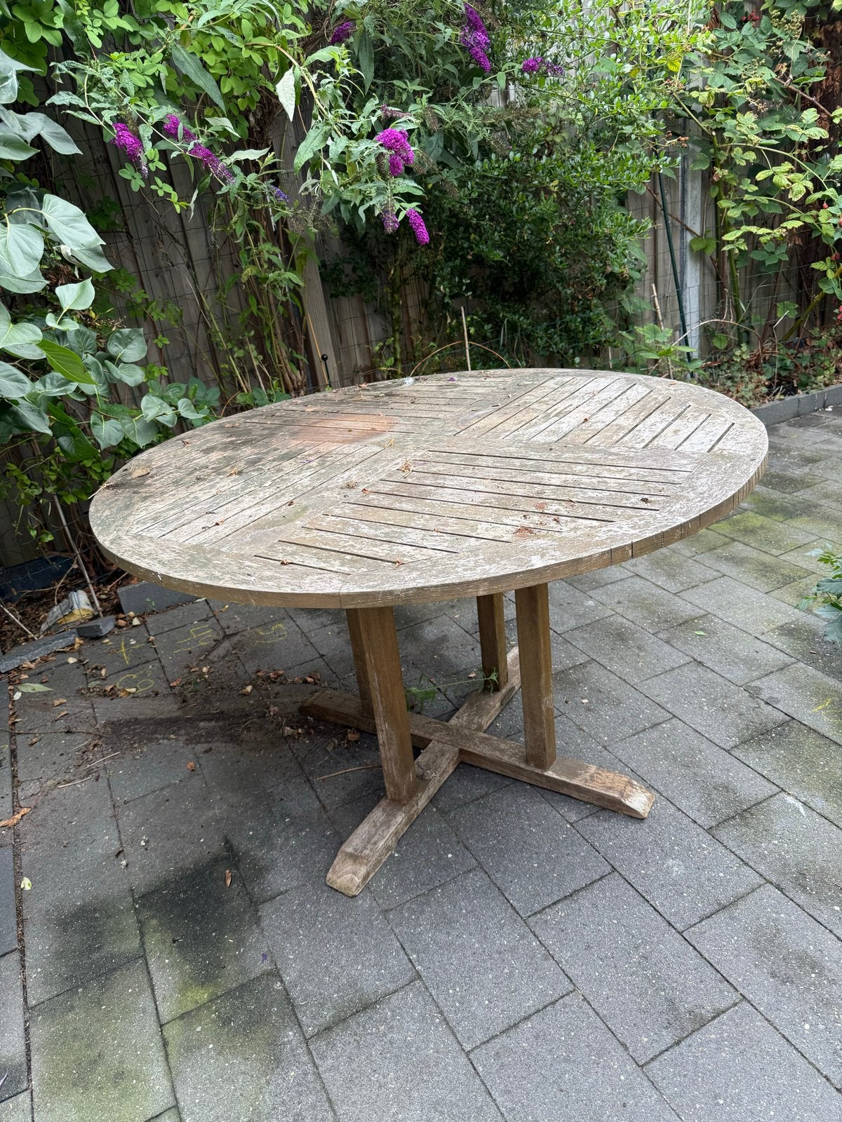 Ronde Teak Tuintafel (120 cm) met 4 Stoelen, Ophalen, 4 zitplaatsen, Gebruikt, Eettafel