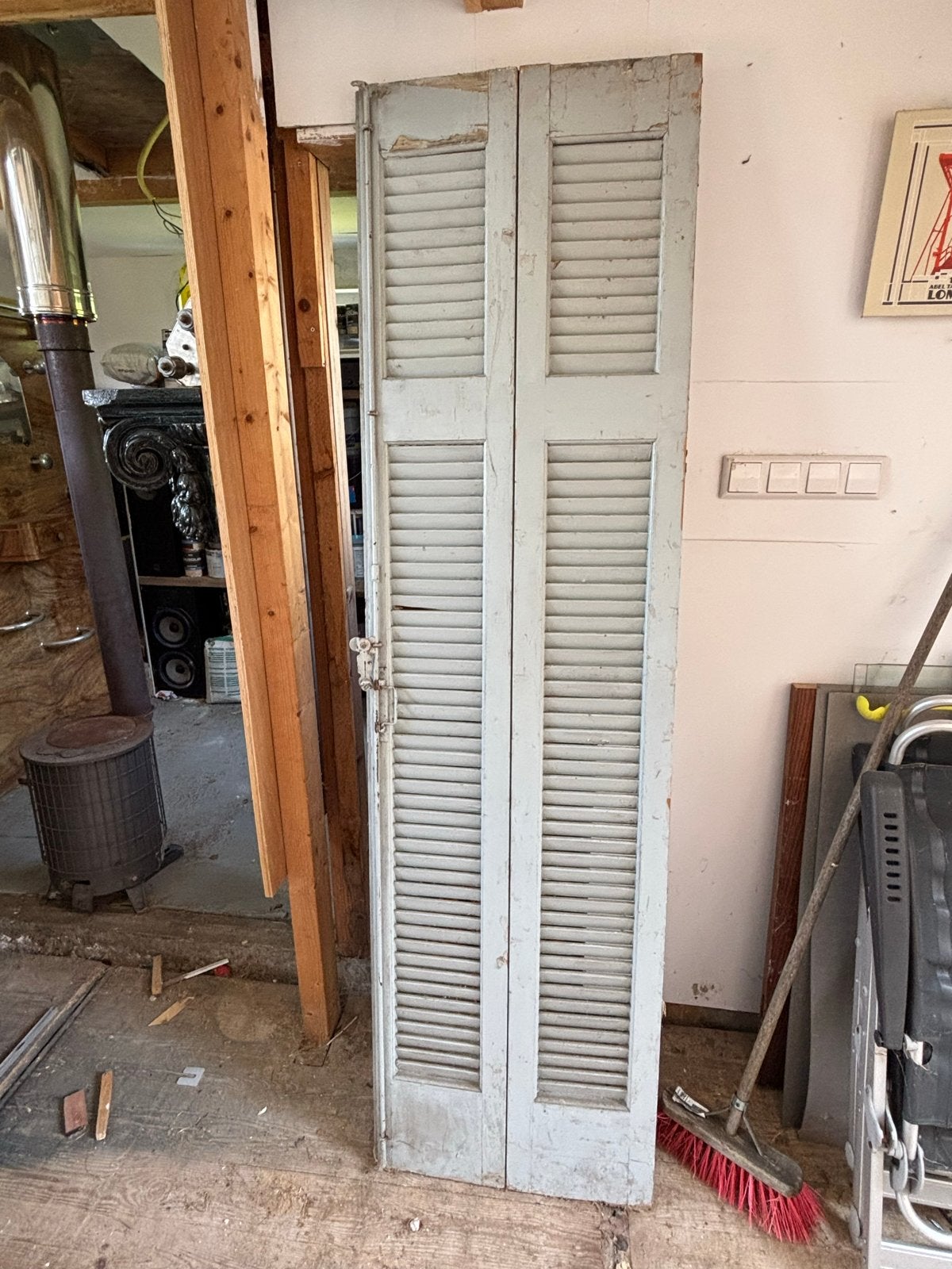 Set van 2 vintage houten louvredeuren, Ophalen, Gebruikt, 80 tot 100 cm, Binnendeur