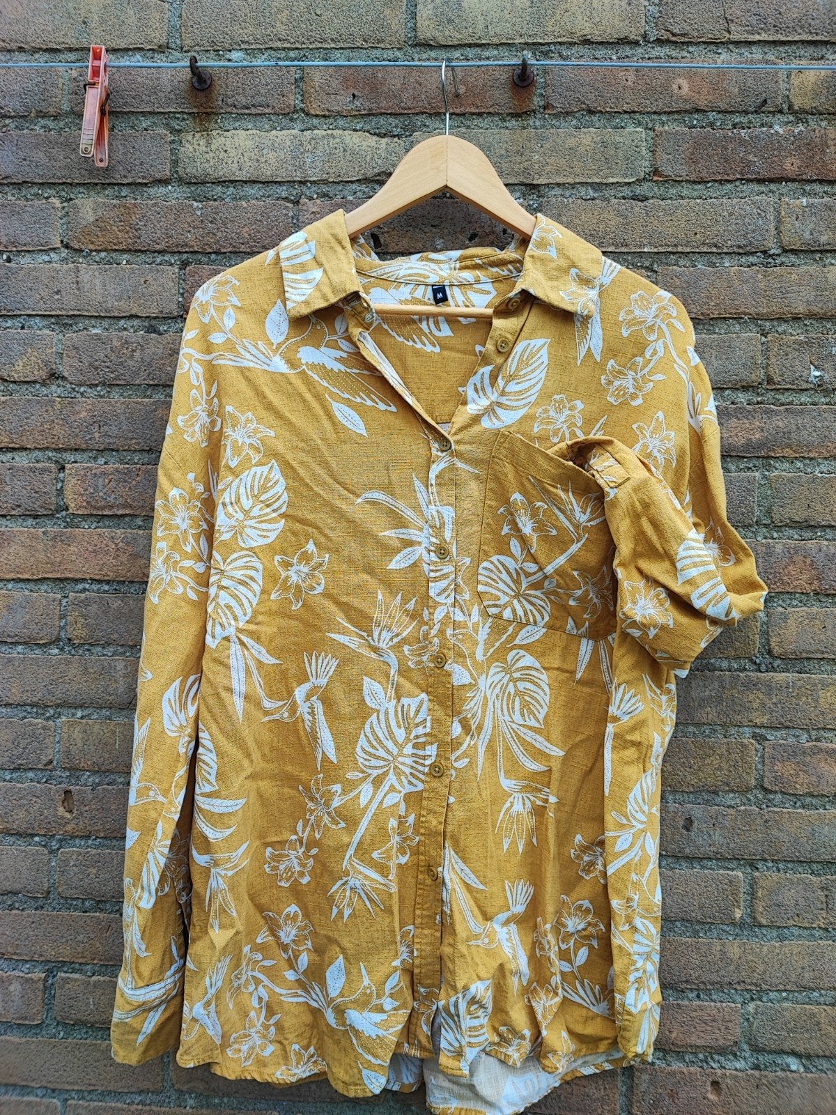 HEMA zomer tropische print blouse 20 % linnen M, Kleding | Dames, Maat 38/40 (M), Geel, Nieuw, Ophalen of Verzenden