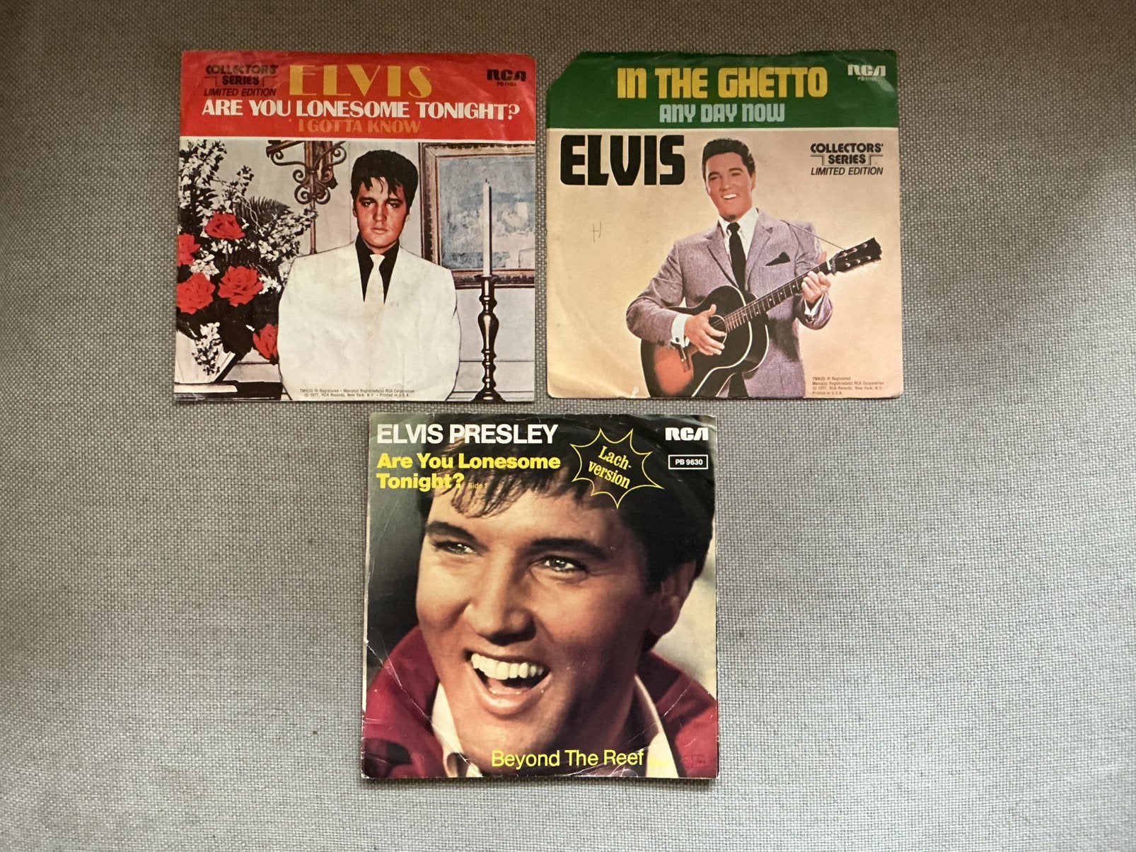 Elvis Presley singles. 3 stuks. Are you lonesome tonight., Ophalen of Verzenden, Zo goed als nieuw, Pop