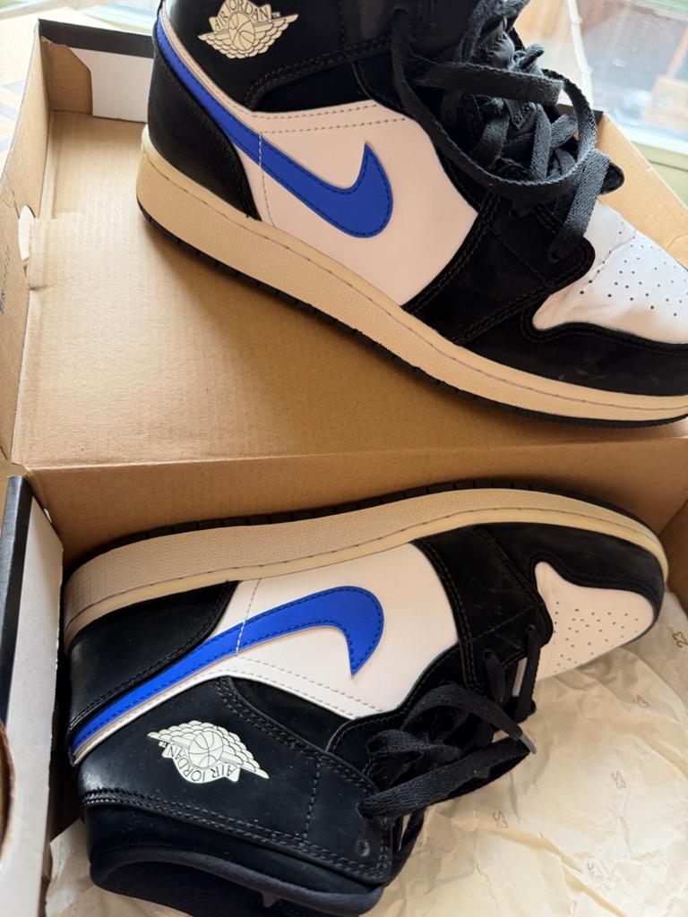 Nike Air Jordan 1 Mid Royal Blue Zwart Wit Maat 38,5, Ophalen of Verzenden, Gedragen, Zwart, Sneakers of Gympen