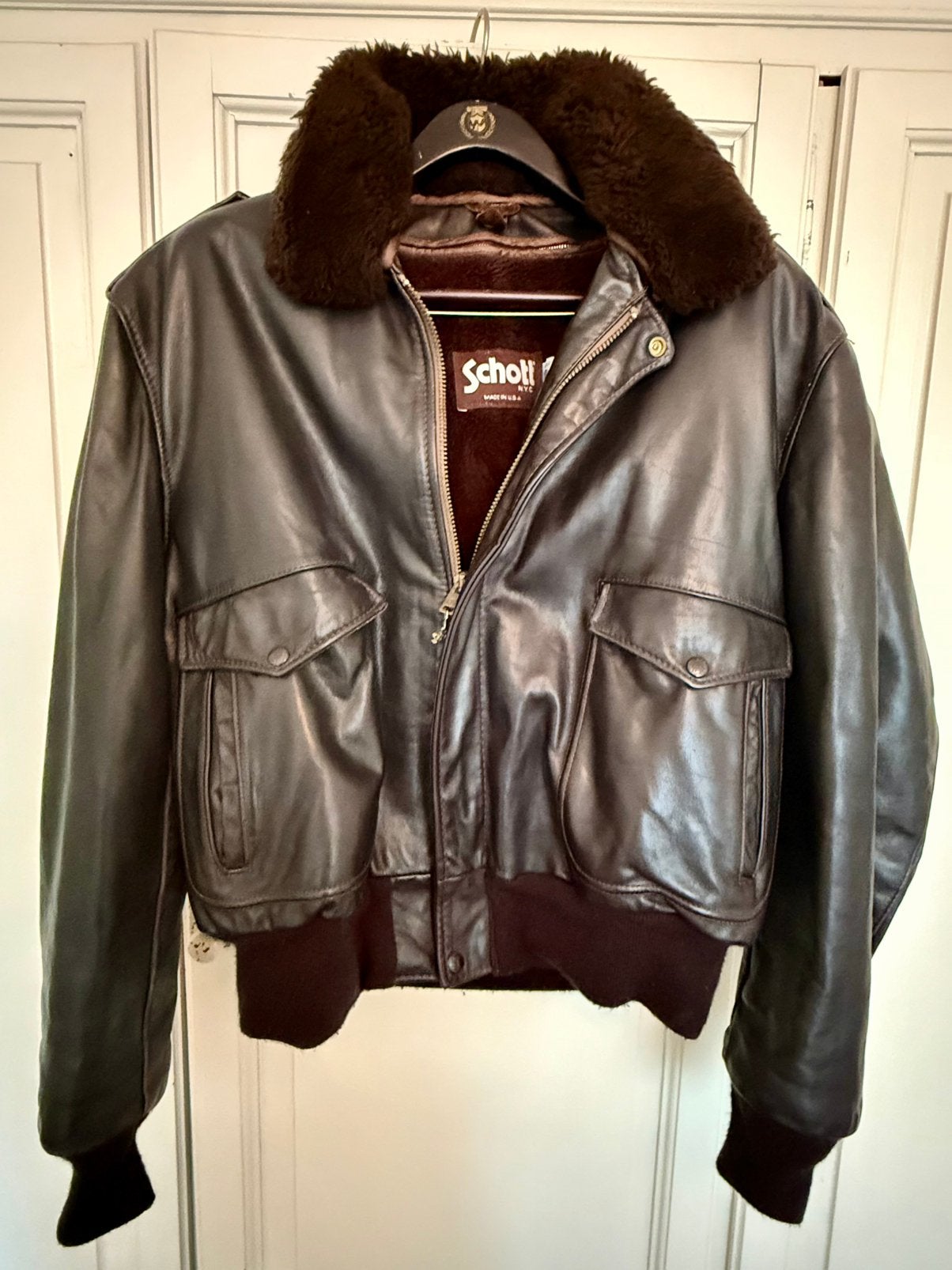 Shott USA vintage leren bomber vliegeniers motor jack, Ophalen of Verzenden, Zo goed als nieuw, Maat 48/50 (M), Bruin
