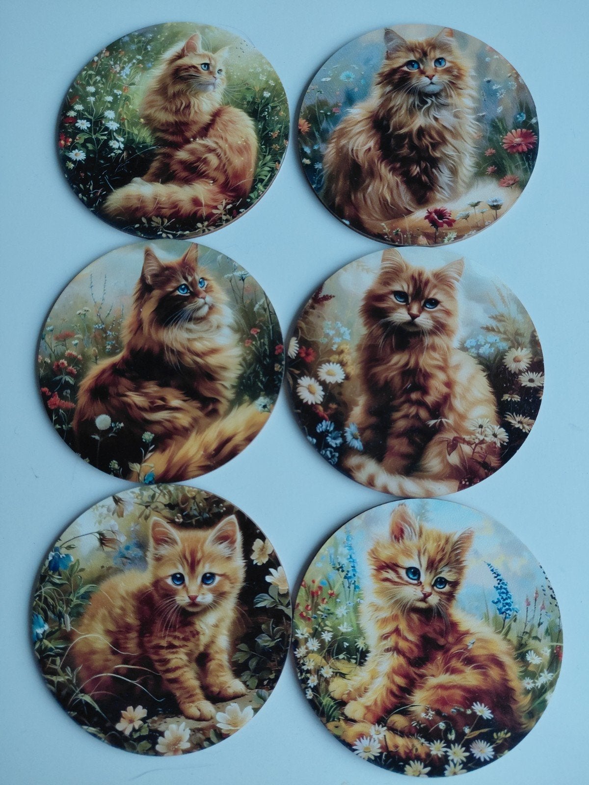Onderzetters met kattenprint, diameter 10 cm, Ophalen of Verzenden, Nieuw, Meerkleurig, Hout