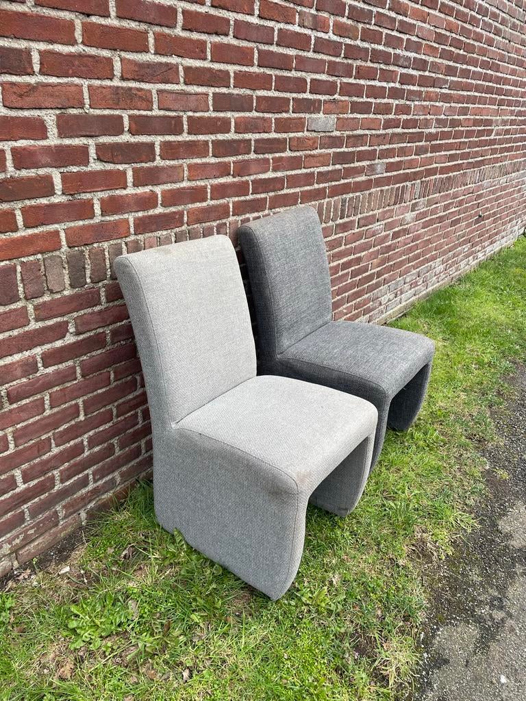 6 eetkamerstoelen, licht- en donkergrijs, Huis en Inrichting, Stoelen, Ophalen, Gebruikt, Vijf, Zes of meer stoelen, Stof