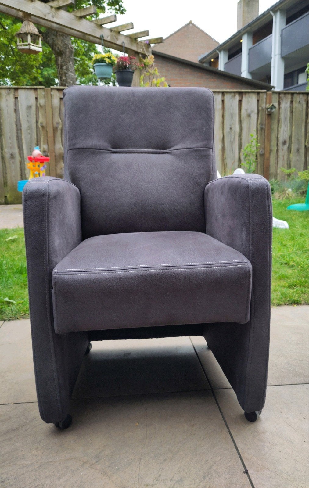 Comfortabele Antraciet Fauteuil op Wielen, Huis en Inrichting, Ophalen, Gebruikt, Minder dan 75 cm, Stof