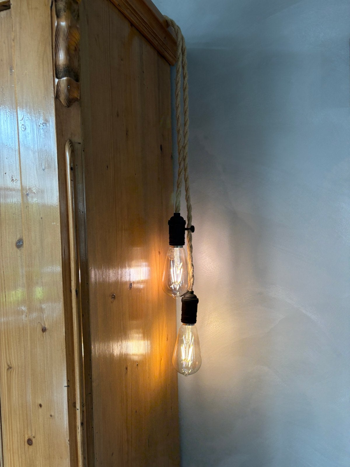 Dubbele touwlamp met dimmer, Zo goed als nieuw, E27 (groot), Ophalen of Verzenden, Natuurlijk materiaal