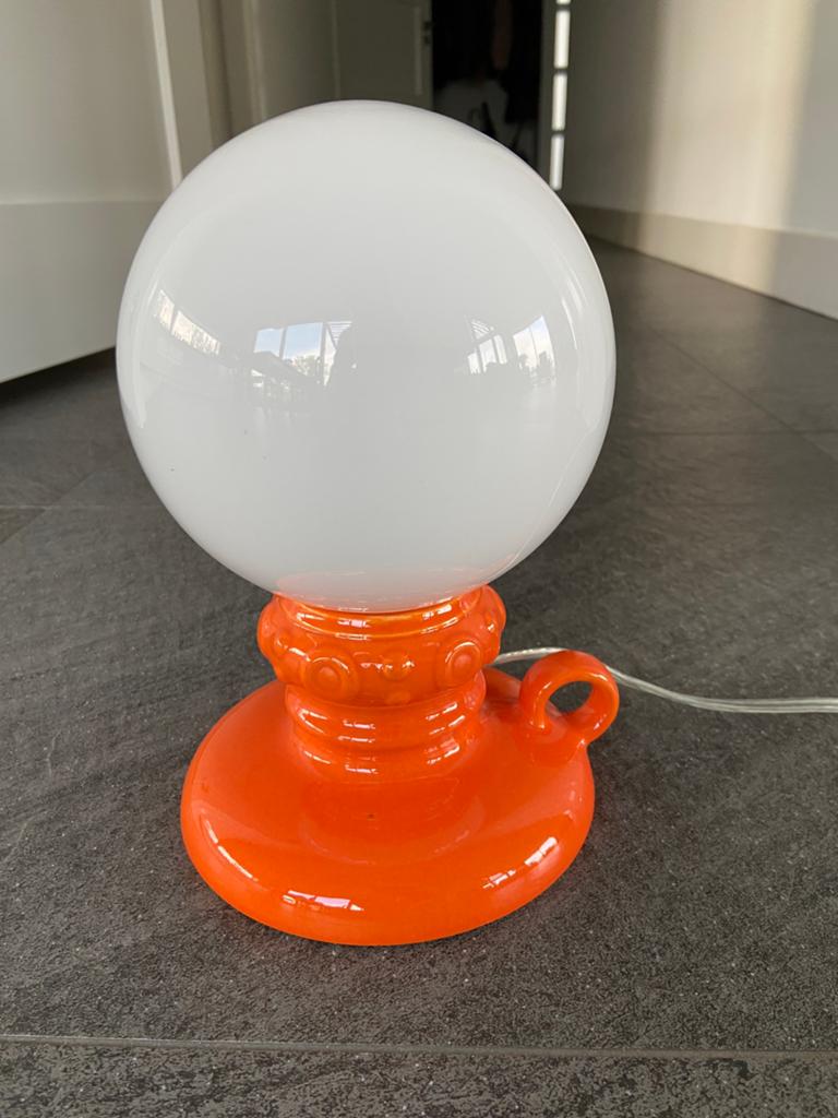 Vintage retro tafellamp Space Age oranje aardewerk W.Germany, Ophalen of Verzenden