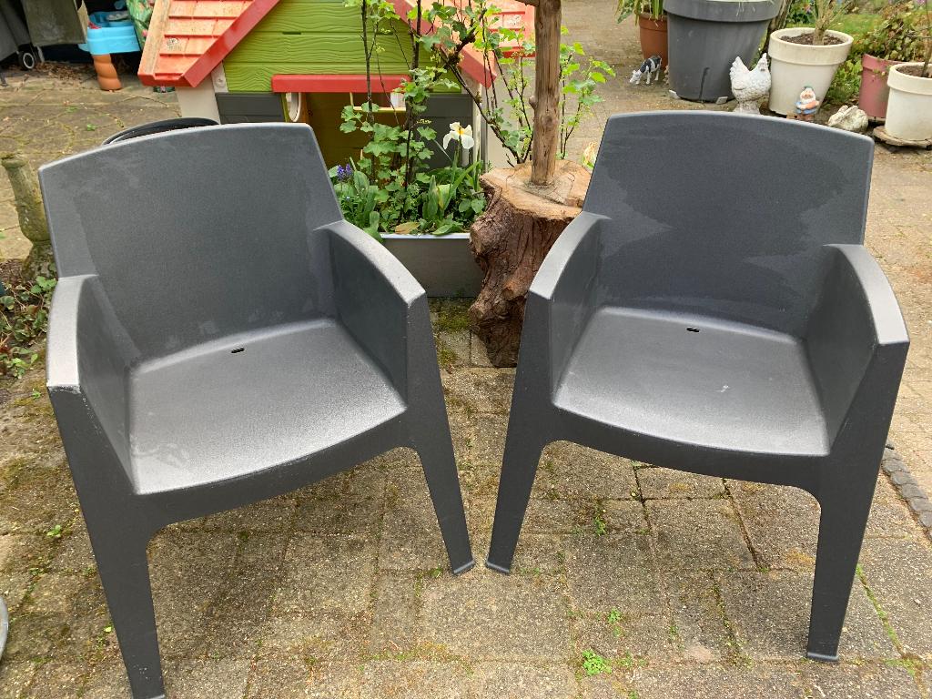 Twee antraciet grijze kubus tuinstoelen, Ophalen, Grijs, Twee