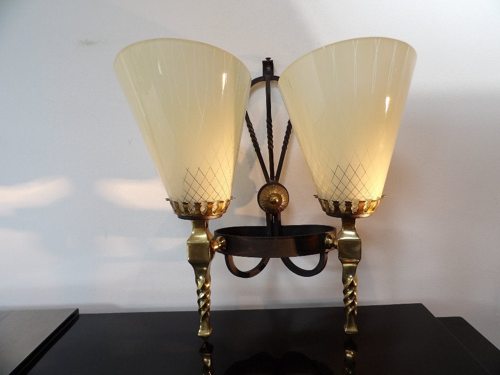 Fifties grote Wandlamp messing, Italië, Ophalen of Verzenden