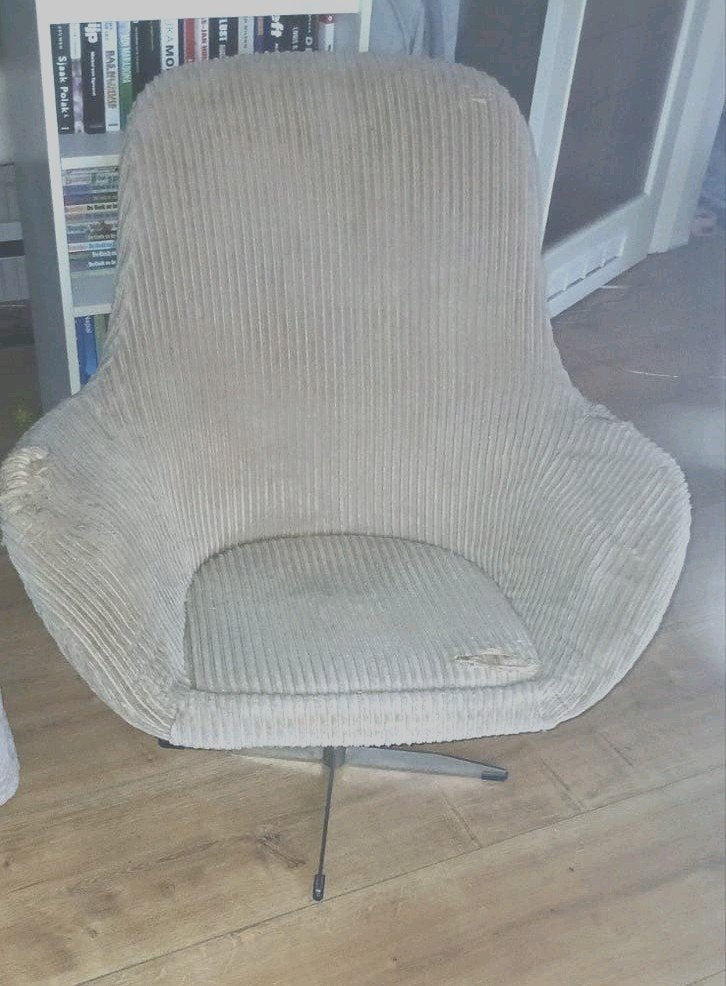 vintage "shell chair" draaibare fauteuil in ribstof, Huis en Inrichting, Stoelen, Ophalen, Gebruikt, Overige kleuren, Stof