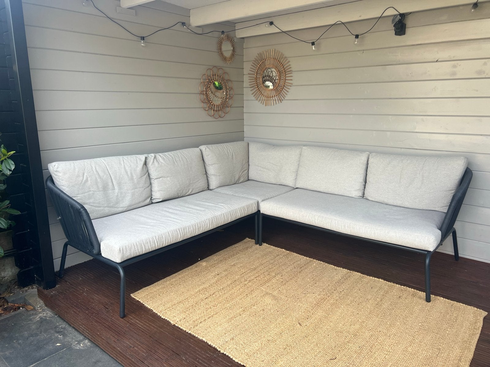 Loungeset grijs - zwart (loungebank), Tuin en Terras, Ophalen, 4 zitplaatsen, Gebruikt, Loungeset