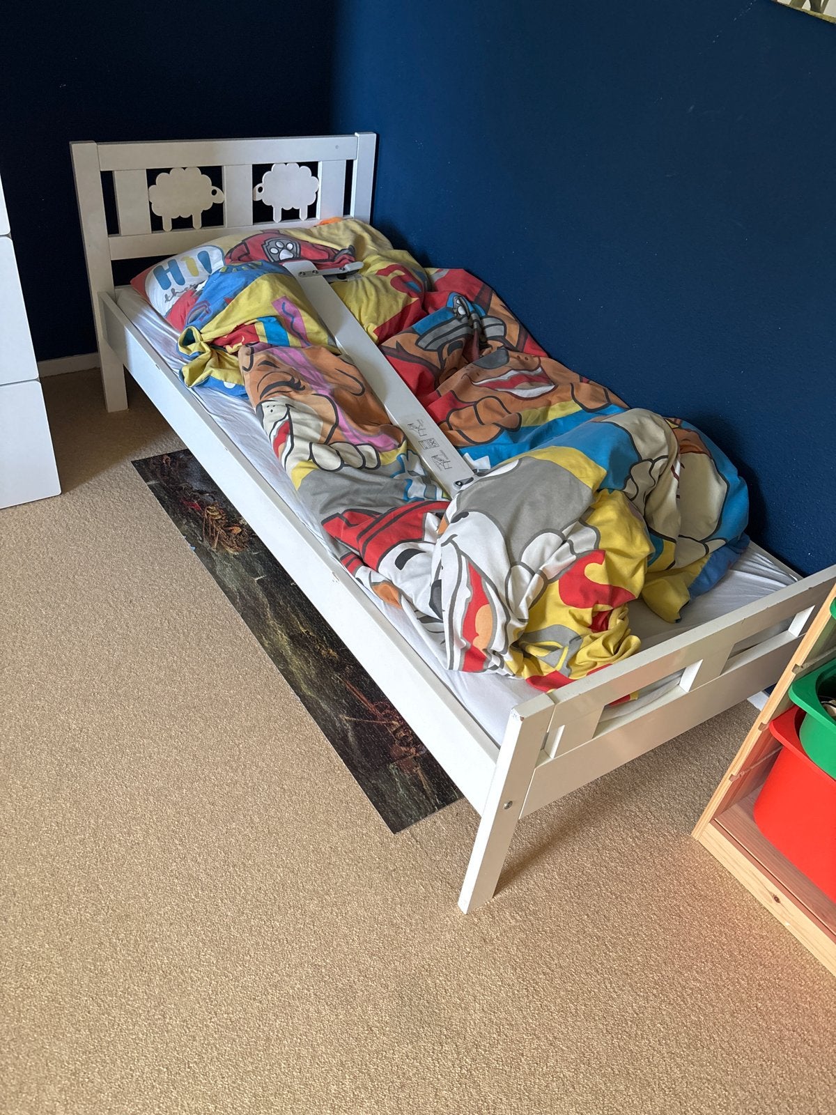 Wit kinderbed met lattenbodem en matras, Ophalen, Gebruikt, 70 tot 85 cm, Lattenbodem