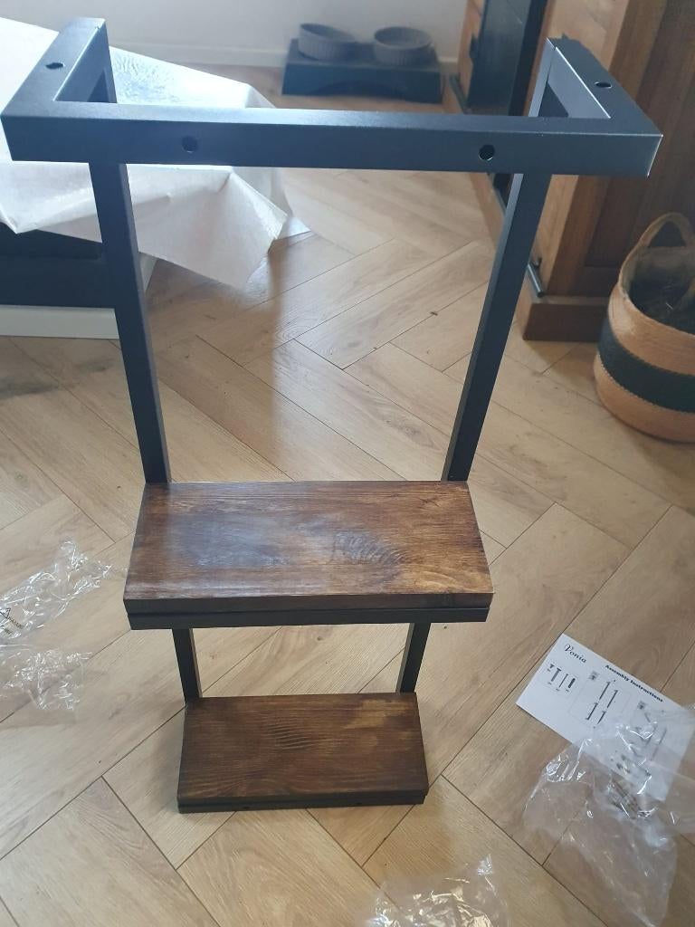 Handdoekrek zwart met plank badkamer wandrek hout, Ophalen of Verzenden, Zo goed als nieuw
