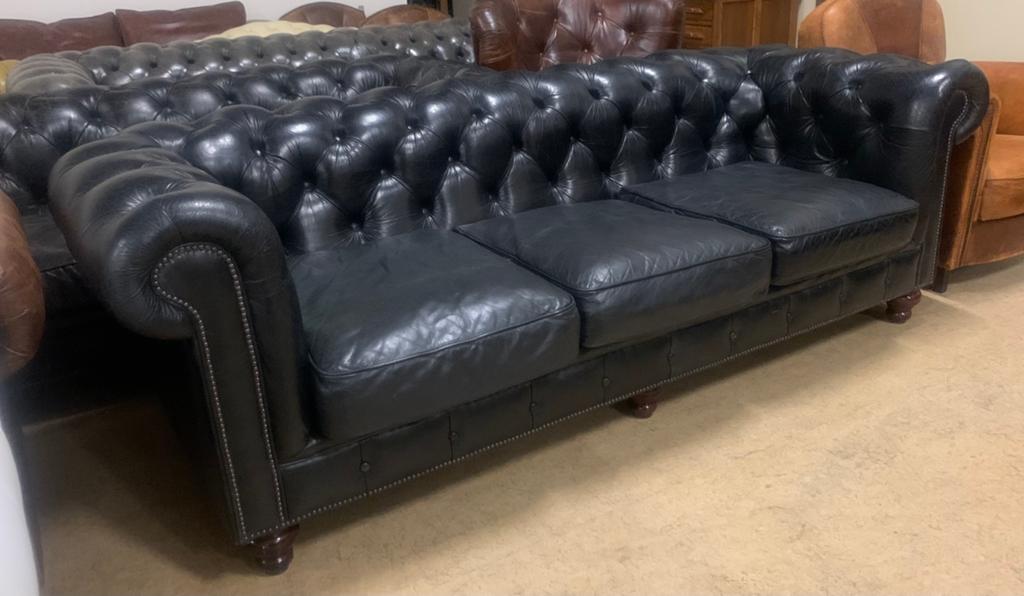 Prachtige Chesterfield Bank 3,5 Zits Zwart., Huis en Inrichting, Ophalen of Verzenden, Gebruikt, Leer, Chesterfield