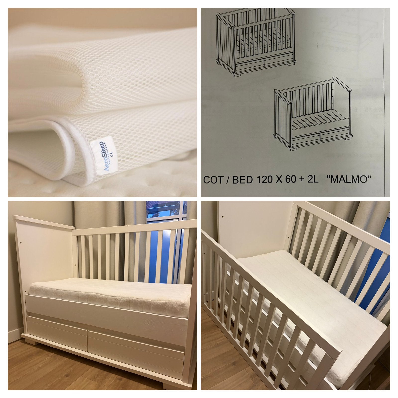 Mooi & stevig ledikant met matras en AeroSleep-set 120x60 cm, Ophalen, Zo goed als nieuw, Ledikant