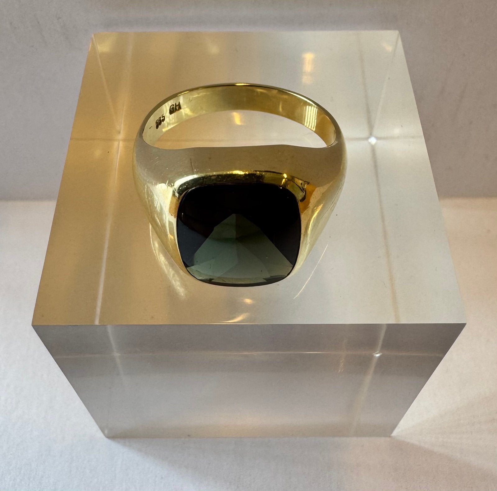 Gouden vintage zegelring met toermalijn, Ophalen, 19 tot 20, Heer, Zo goed als nieuw