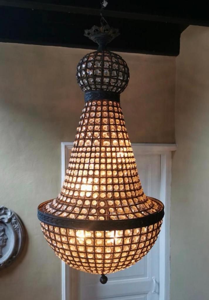 Antieke Franse kristallen zakkroon 110x55 cm – gerestaureerd, Ophalen of Verzenden, Zo goed als nieuw, Glas, Frans