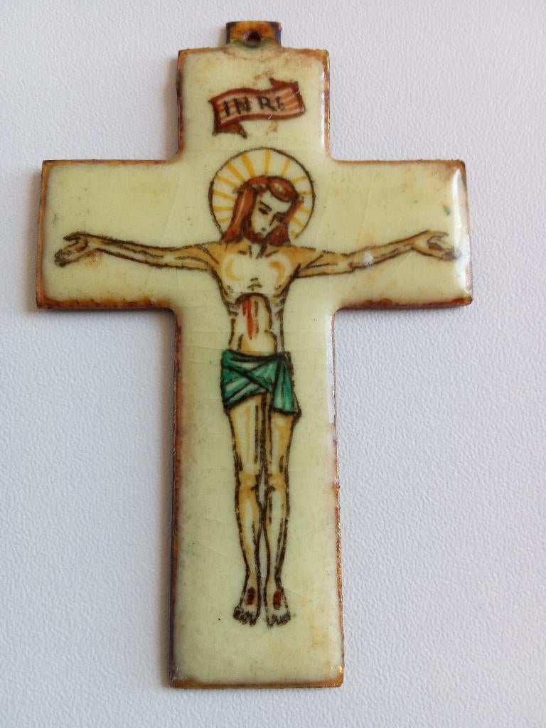 Kruisje emaille, Ophalen of Verzenden, Gebruikt, Christendom | Katholiek