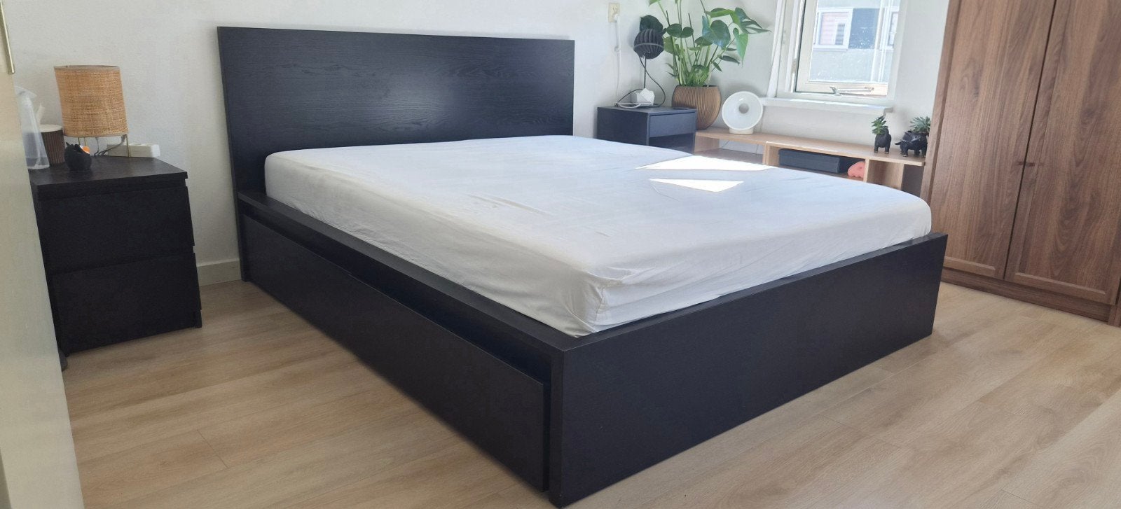 IKEA bed Malm 160x200 met lattenbodem, Ophalen, Gebruikt, Zwart, Tweepersoons