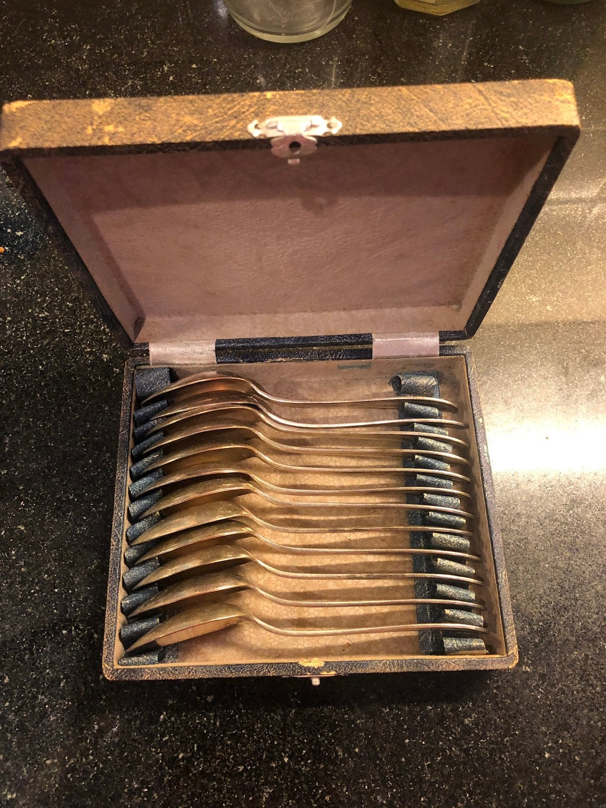 t.k.12x verzilverd dessert lepels Frankrijk gemerkt cassette, Ophalen of Verzenden