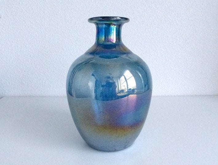 PTMD vaas iriserend glas blauw, Gebruikt, Overige kleuren, Ophalen of Verzenden, Glas