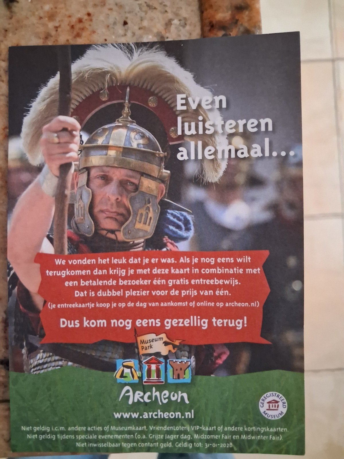 gratis 2e kaartje Archeon, Tickets en Kaartjes, Eén persoon, Kortingsbon, Pretpark