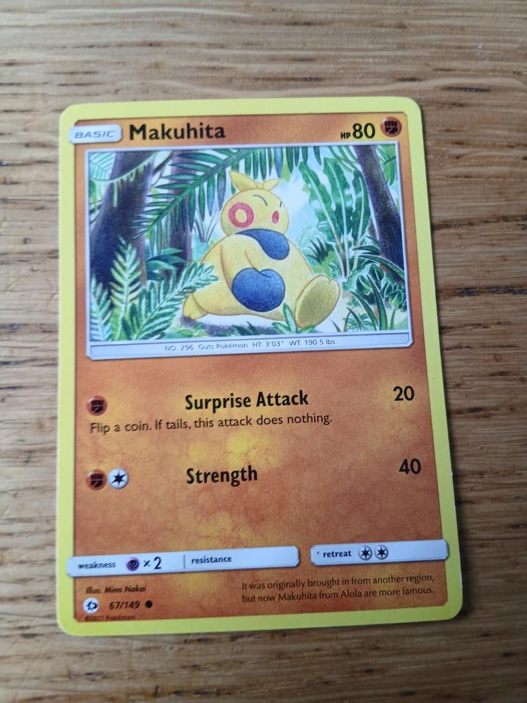 Pokémon Kaart Makuhita (67/149) - Sun & Moon Base Set, Ophalen of Verzenden, Gebruikt, Losse kaart