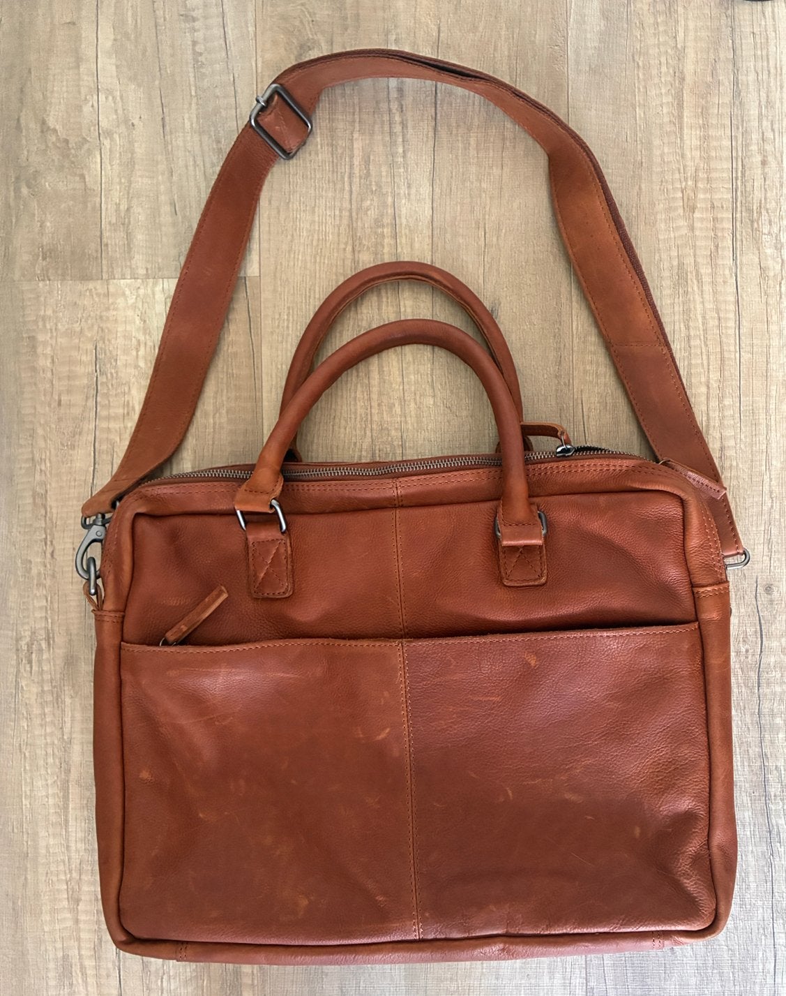 Leren aktetas met veel vakken, Computers en Software, Laptoptassen, Zo goed als nieuw, Aktetas, 17 inch of meer, Ophalen of Verzenden