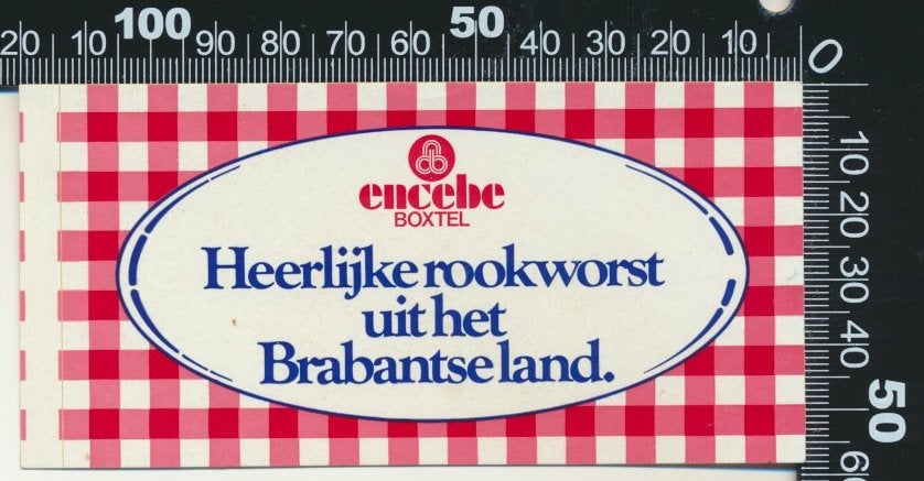Sticker: Encebe - Rookworst uit het Brabantse land, Ophalen of Verzenden, Zo goed als nieuw, Bedrijf of Vereniging