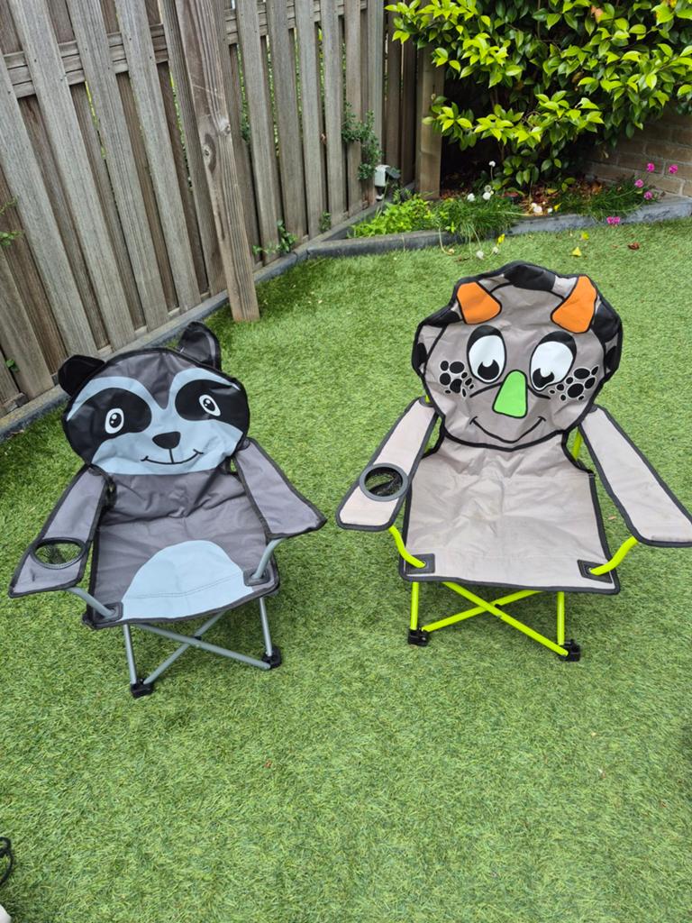 Leuke kinder campingstoeltjes (wasbeer en dinosaurus), Ophalen, Zo goed als nieuw, Campingstoel
