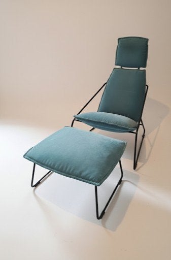Ikea Villstad Fauteuil + Hocker - Stijlvol Blauw, Ophalen, Gebruikt, 75 tot 100 cm, Stof