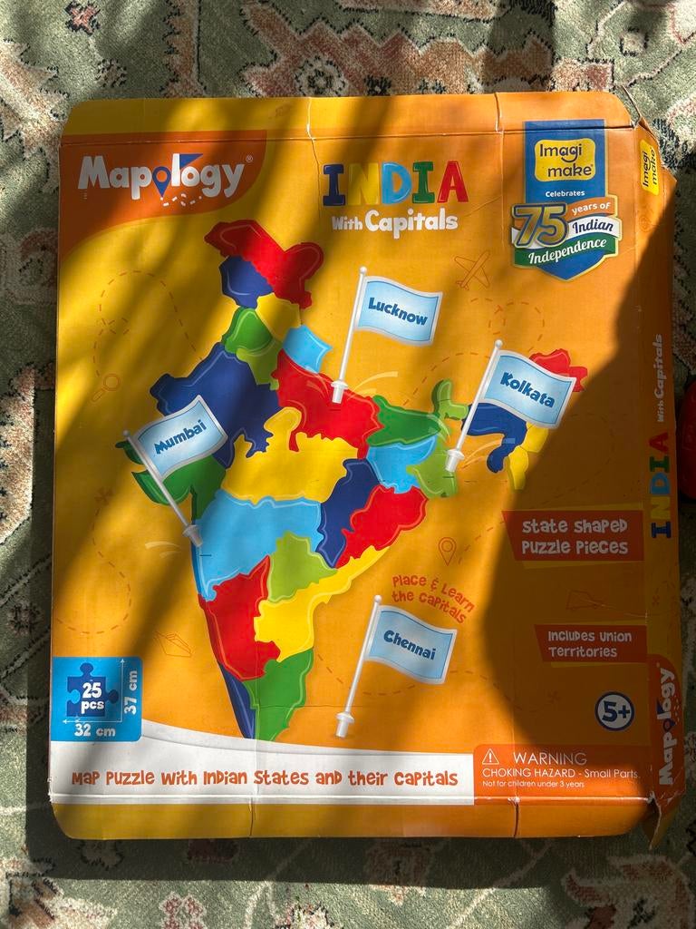 Mapologie India Puzzel met Hoofdsteden (5+), Ophalen of Verzenden, 10 tot 50 stukjes, Nieuw, 4 tot 6 jaar