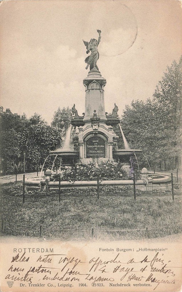 Rotterdam, Fontein Burgem: Hoffmanplein  1904, Ophalen of Verzenden, Voor 1920, Gelopen, Zuid-Holland