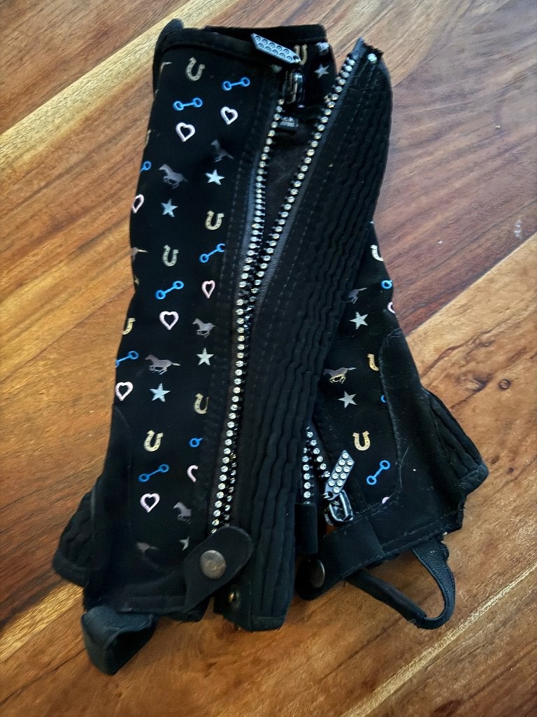 Epplejeck kinder chaps zwart met paardjes, maat 12, Gebruikt, Kinderen, Dressuur, Ophalen of Verzenden