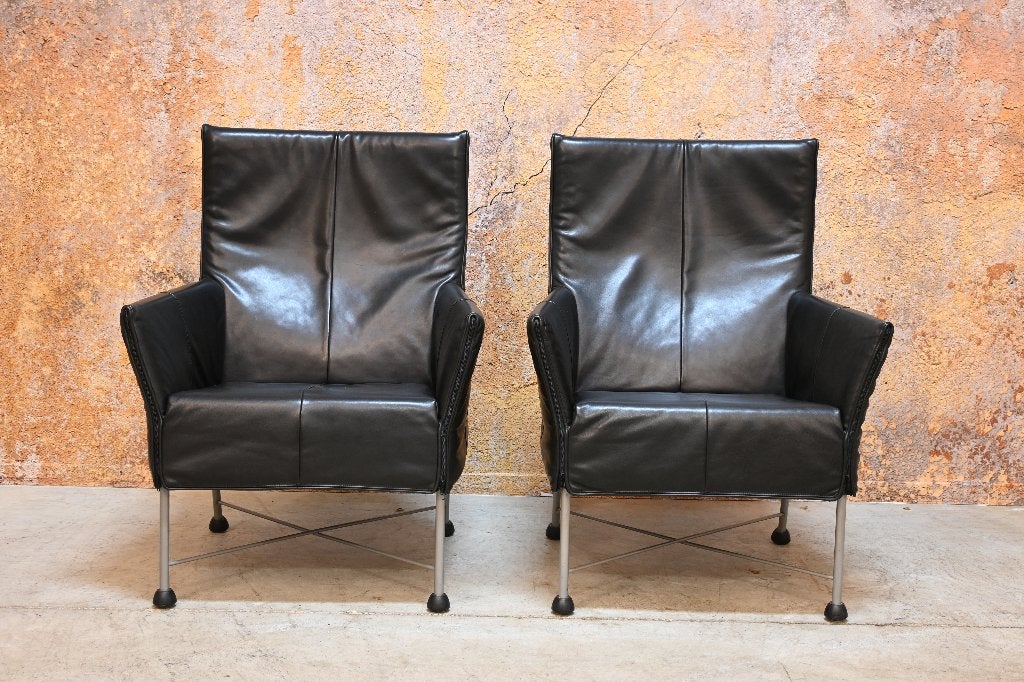 ZGANieuw 2 zwarte leren Montis Charly design fauteuils, Huis en Inrichting, Montis, Montis, 75 tot 100 cm, Ophalen of Verzenden